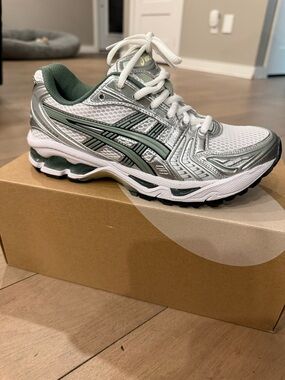 Asics White and Green Women's Athletic Running Shoes